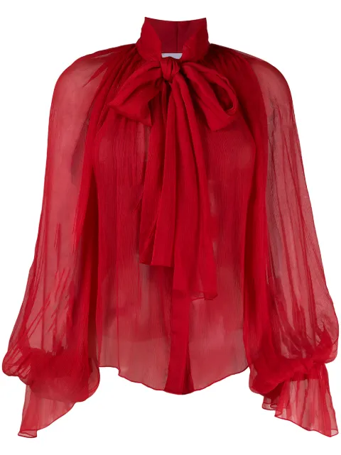 Atu Body Couture balloon-sleeve chiffon blouse Red ATS20101