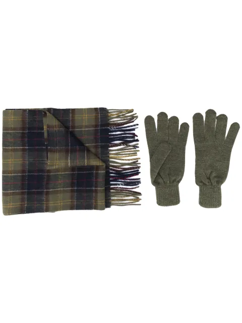 Barbour tartan scarf and gloves set Green MGS0018TN11