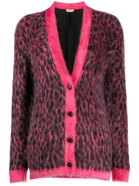 Saint Laurent brushed leopard-print wool cardigan Pink 633897M9990