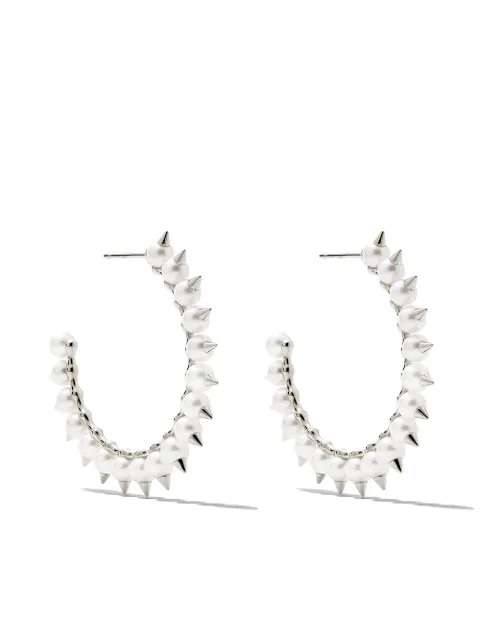 TASAKI 18kt white gold Collection Line Danger Tribe Akoya pearl large hoop earrings Silver E3932W
