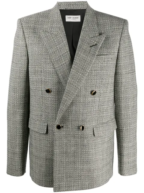 Saint Laurent deconstructed check double-breasted blazer Neutrals 630750Y1B10