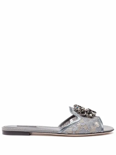 Dolce & Gabbana Bianca crystal-embellished lace slides Grey CQ0023AG667