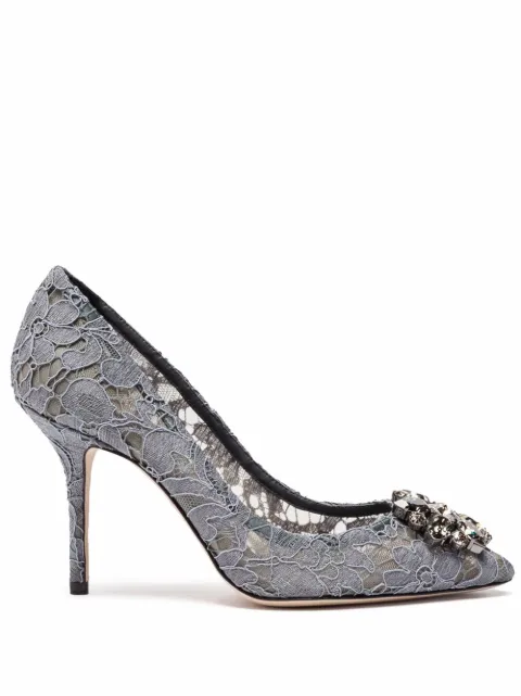 Dolce & Gabbana Bellucci rainbow lace brooch-detail pumps Grey CD0101AL198