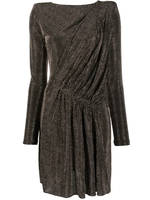 Saint Laurent draped metallic padded-shoulder dress Black 630908YBRD2