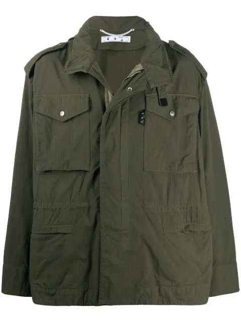 Off-White hooded Arrows-print jacket Green OMEL012E20FAB0025610