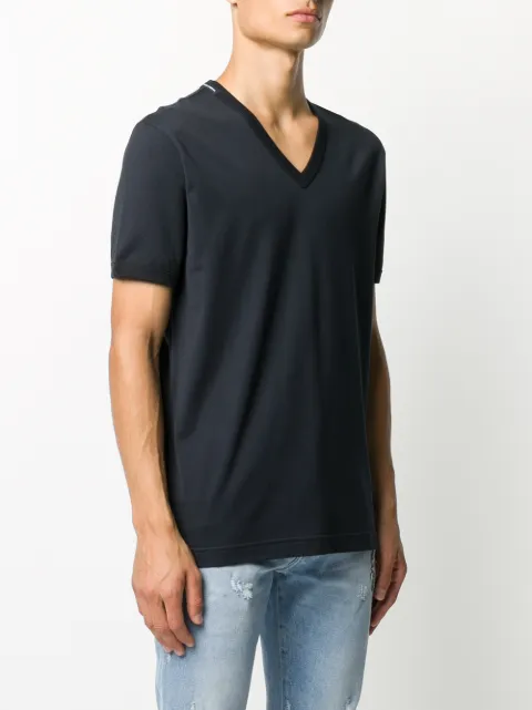 Dolce & Gabbana logo label V-neck T-shirt Blue G8KG0TFU7EQ