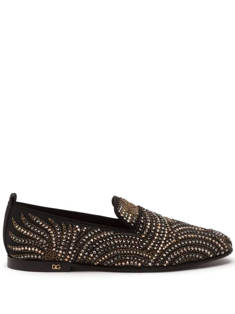 Dolce & Gabbana crystal-embellished velvet slippers Black A50254AZ824