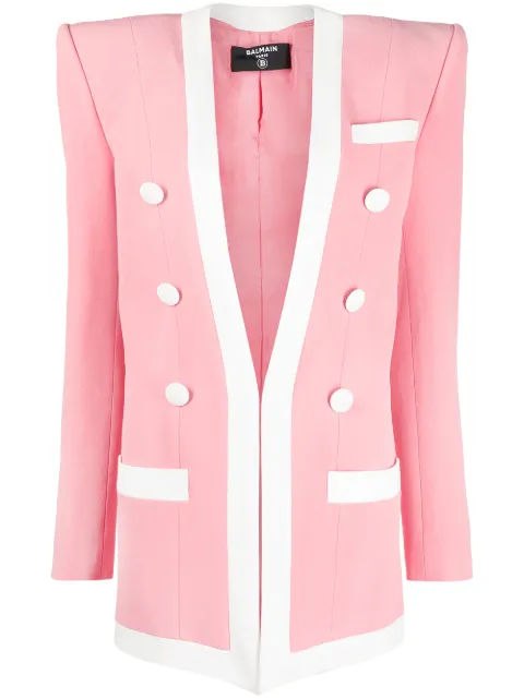 Balmain contrasting-trim structured-shoulder blazer Pink VF17576V089