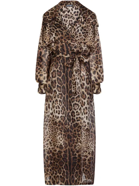 Dolce & Gabbana leopard-print organza trench coat Brown F0Z79THS15L