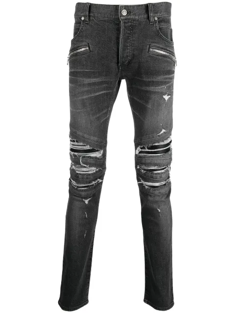 Balmain ripped-detailing slim-fit jeans Black VH1MG010001D
