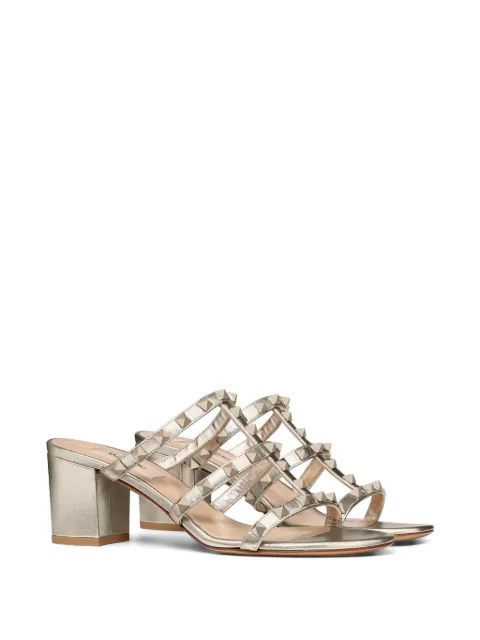 Valentino Garavani Rockstud metallic calfskin leather slide sandals 60 mm Gold WS0C47JXH