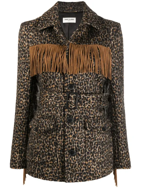 Saint Laurent leopard print tasselled jacket Neutrals 630896Y3B52