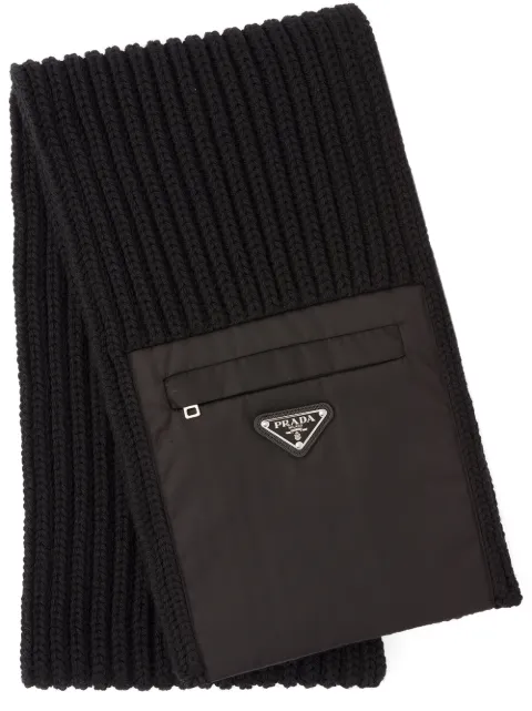 Prada wool scarf with Re-Nylon gabardine pocket Black UMS354S2021WTO