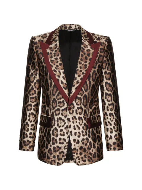 Dolce & Gabbana leopard-print single-breasted silk blazer Brown G2OH2TIS1B8