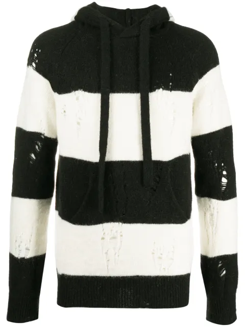 Laneus striped distressed hoodie Black CPU518