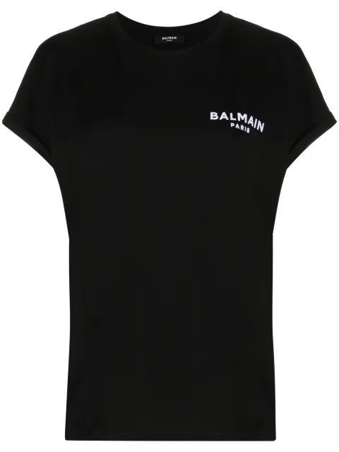 Balmain small flocked logo T-shirt Black TF11351I382