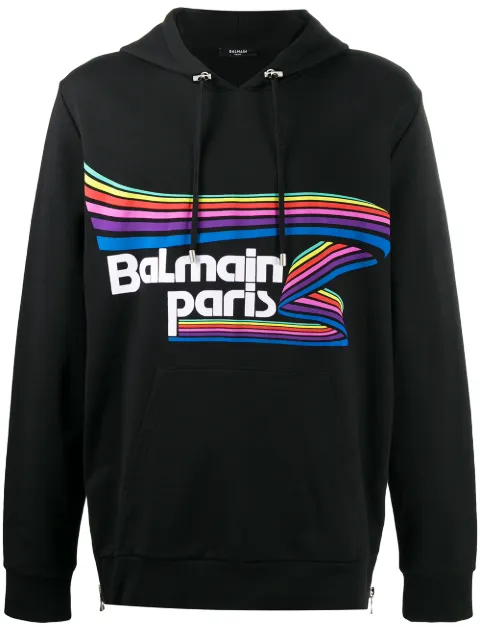 Balmain logo-print drawstring hoodie Blue VH1JT000G017