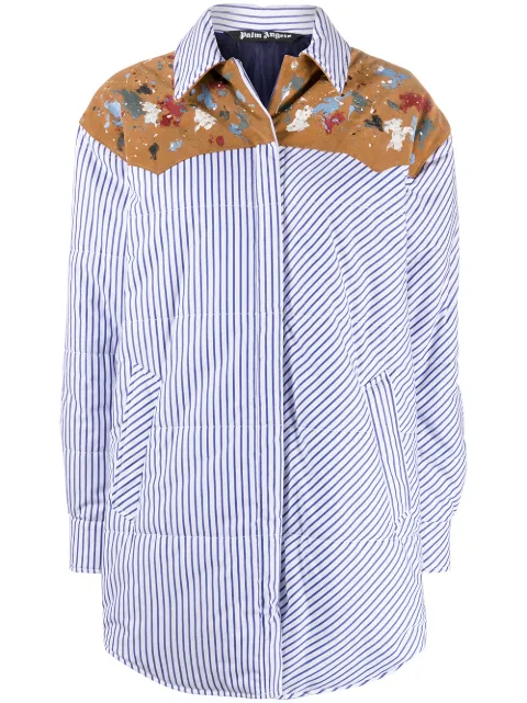 Palm Angels vertical-stripe padded shirt jacket Blue PWEA040F20FAB0014060