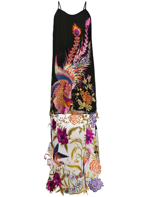 Dolci Follie feather print dress Black STRAPPYBIRDEMBROIDERYDRESS