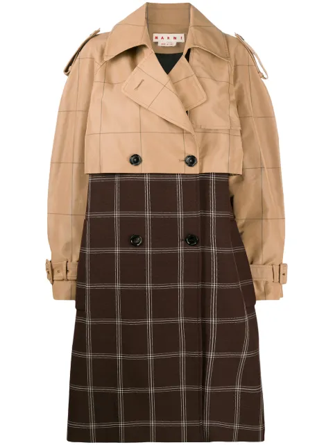 Marni two-tone checkered trench coat Brown CPMA0146QUTP677