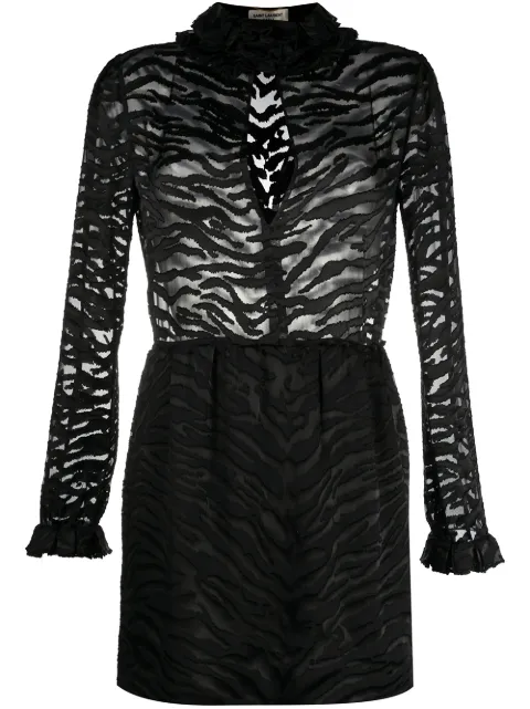 Saint Laurent zebra print sheer dress Black 627525Y5B09