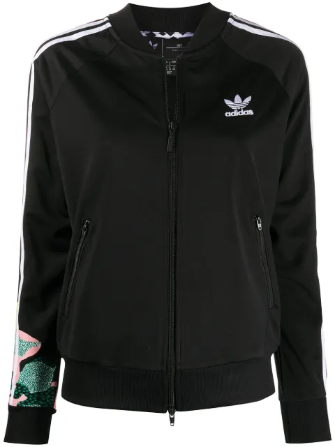 adidas graphic-print zip-up track jacket Black GC6849