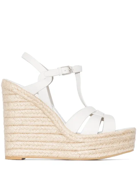Saint Laurent Tribute 85mm leather espadrille wedges White 611924BZC00
