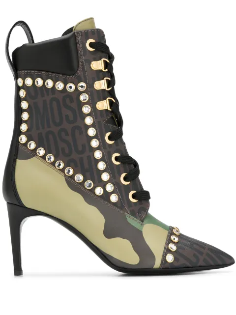 Moschino crystal-embellished camouflage-print boots Green MA21117C1BMM1