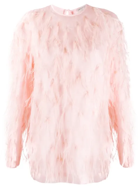PUCCI feather embroidery silk blouse Pink 1ERM011E655