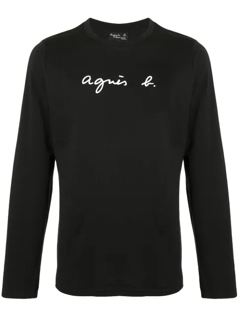 agnès b. logo print long-sleeved T-shirt Black EA64S137