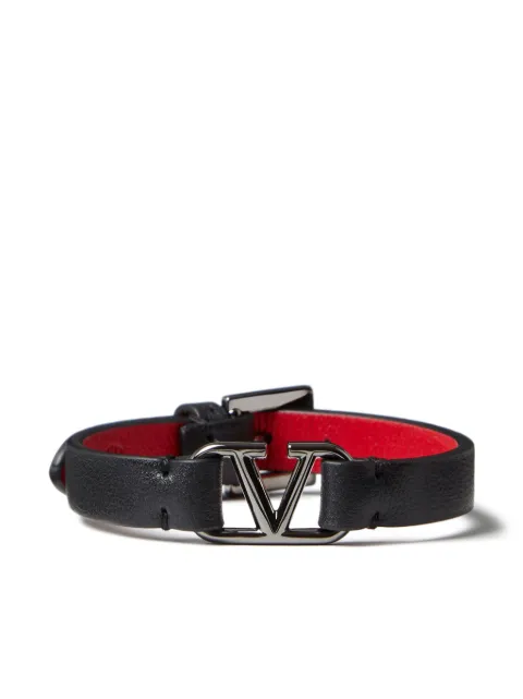 Valentino Garavani Vlogo Signature leather bracelet Black YJ0M67TCZ