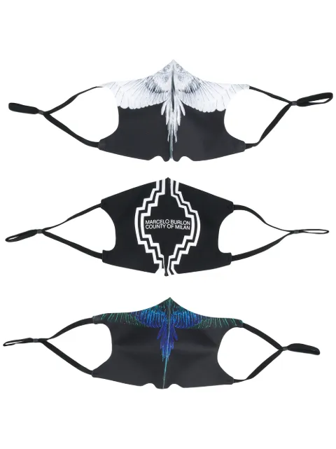 COUNTY OF MILAN Wings print face masks (pack of 3) Black CMRG008E20FAB0011001