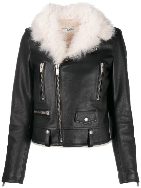 Saint Laurent shearling collar biker jacket Black 633866YCDD2