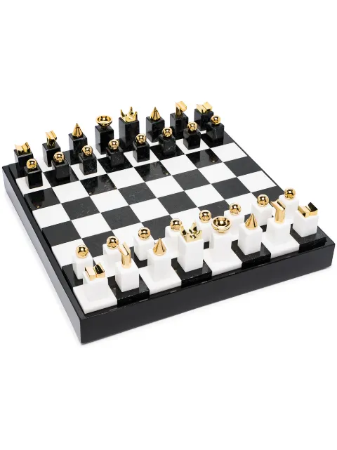 L'Objet 24kt gold stone chess set Black G330
