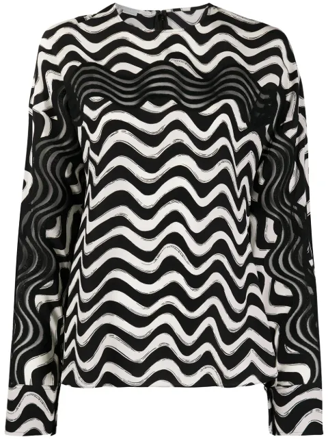 Stella McCartney draped sleeves wave print blouse White 601683SPA12