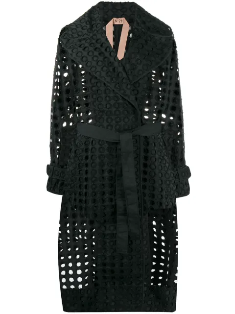 Nº21 perforated-design midi coat Black 20IN2MN03251849