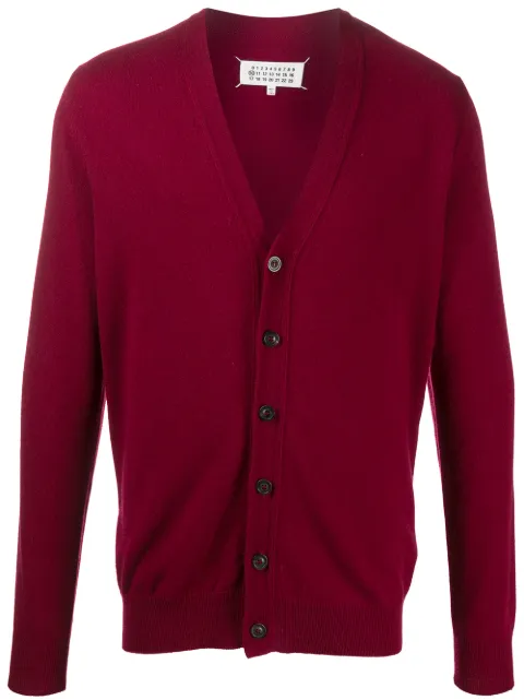 Maison Margiela back stripe v-neck cardigan Red S30HB0234S17557
