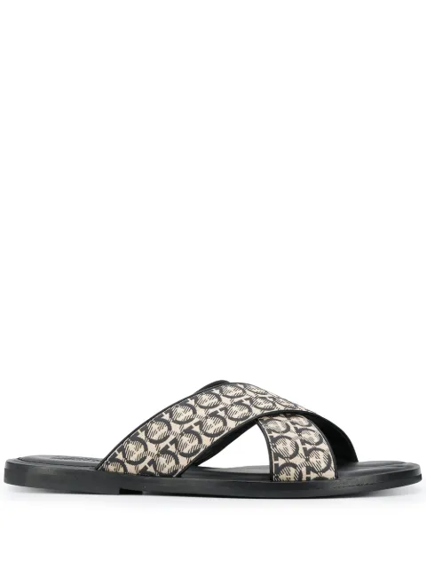 Ferragamo Gancini printed pool slides Neutrals 729628