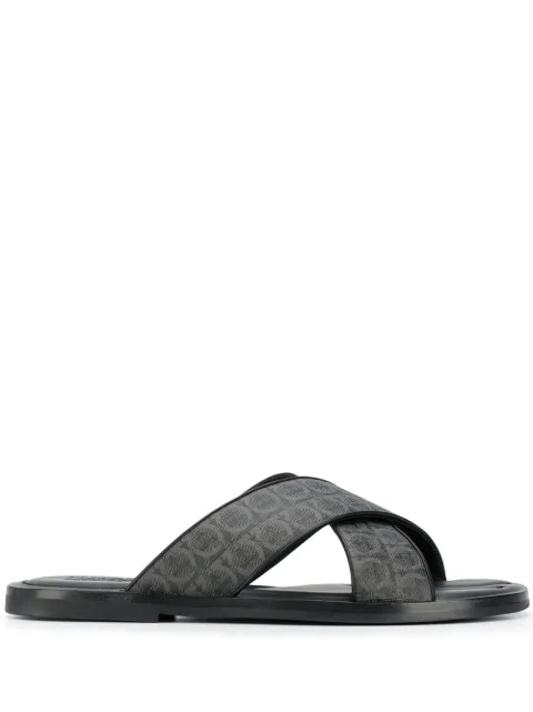 Ferragamo Gancini leather pool slides Grey 732175