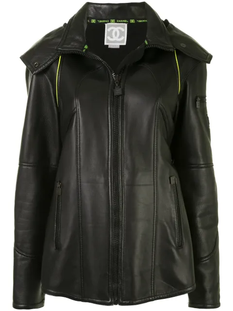 CHANEL Pre-Owned 2004 Sport Line hooded leather jacket Black 04AP24094V1528794305