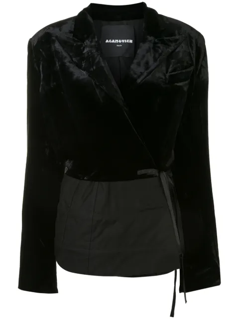 Aganovich velvet panel wrap-around blazer Black JK01AW20