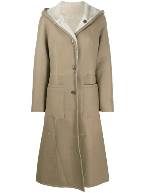 Liska reversible hooded leather coat Brown 0G425E