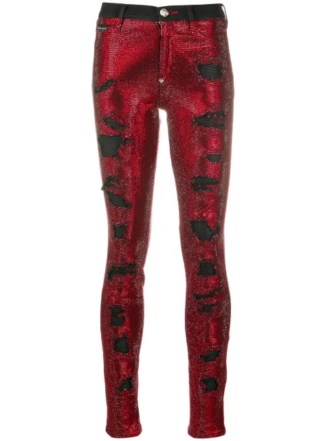 Philipp Plein crystal embellished skinny jeans Red F20CWDT1390PDE004N