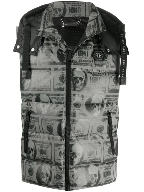 Philipp Plein SKull Dollar feather down vest Grey F20CMRC0135PNY002N