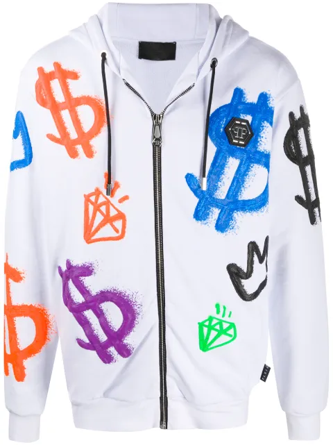 Philipp Plein Dollar Sign hooded jacket White F20CMJB2048PJO002N