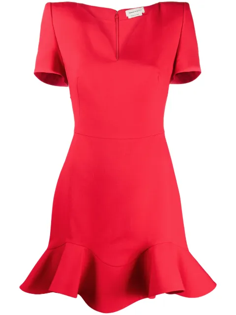 Alexander McQueen V-neck frilled hem dress Red 631507QJAAA