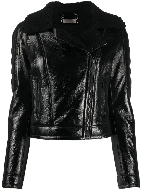 Philipp Plein shearling-trimmed moto jacket Black F20CWLB0739PLE103N