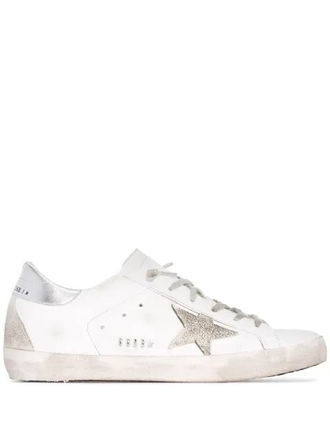 Golden Goose Super-Star trainers with silver heel tab and metal stud lettering White GWF00102F000317