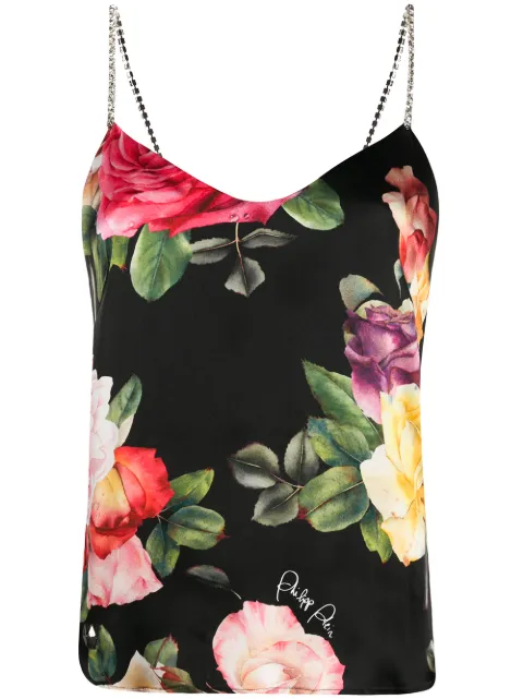 Philipp Plein Holiday Flowers print silk vest top Black F20CWRK0208PTE145N