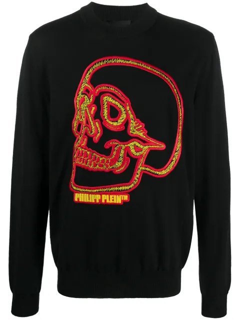 Philipp Plein logo skull embroidered sweatshirt Black F20CMKO0905PKN002N